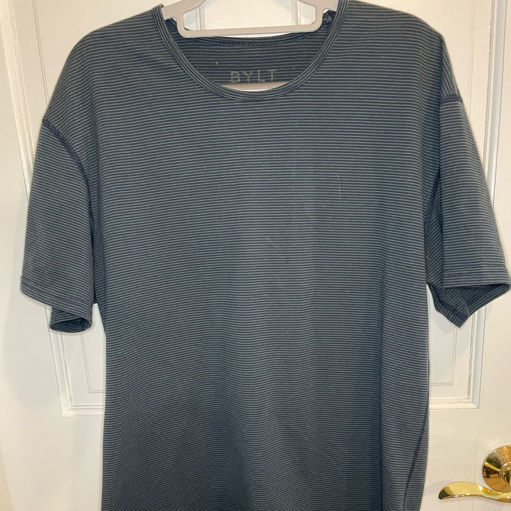 Men’s BYLT Drop-Cut: Lux Premium T-Shirt, Green & Navy Striped, Large